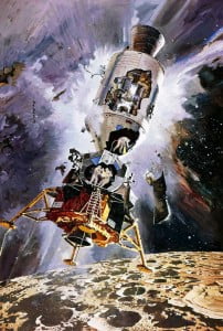Аварийный «Аполлон-13» облетает Луну (картина художника Роберта Маккола)
