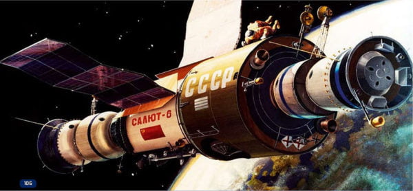 ОС «Салют-6» с двумя пристыкованными КК «Союз» на орбите